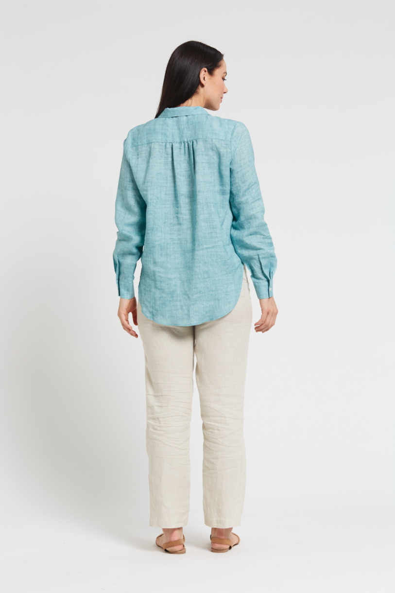 Ladies' 100%Hemp Blouse-Aqua