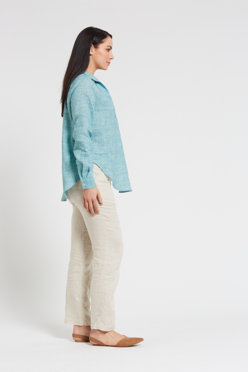 Ladies' 100%Hemp Blouse-Aqua