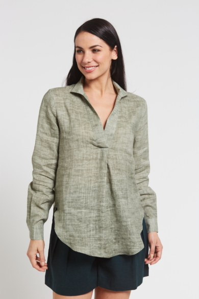 Ladies' 100%Hemp Blouse-Khaki