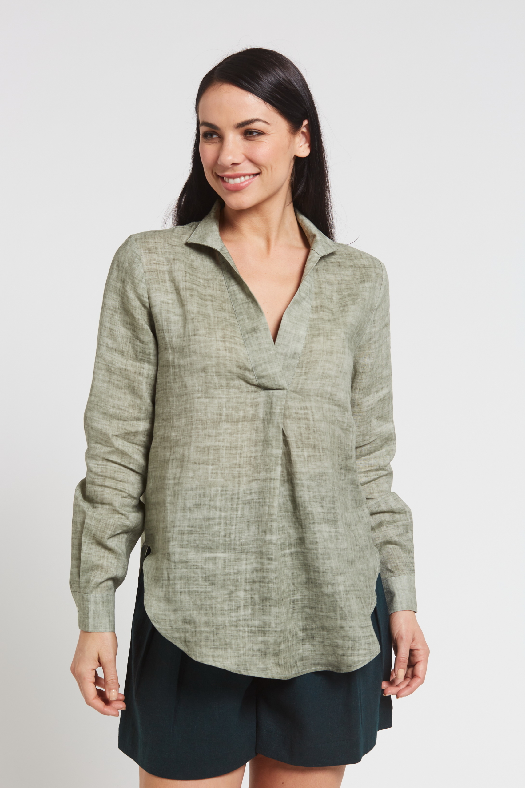 LST2069 KK F Ladies' 100%Hemp Blouse-Khaki