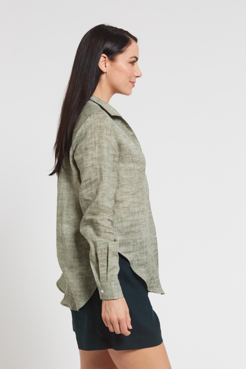 Ladies' 100%Hemp Blouse-Khaki