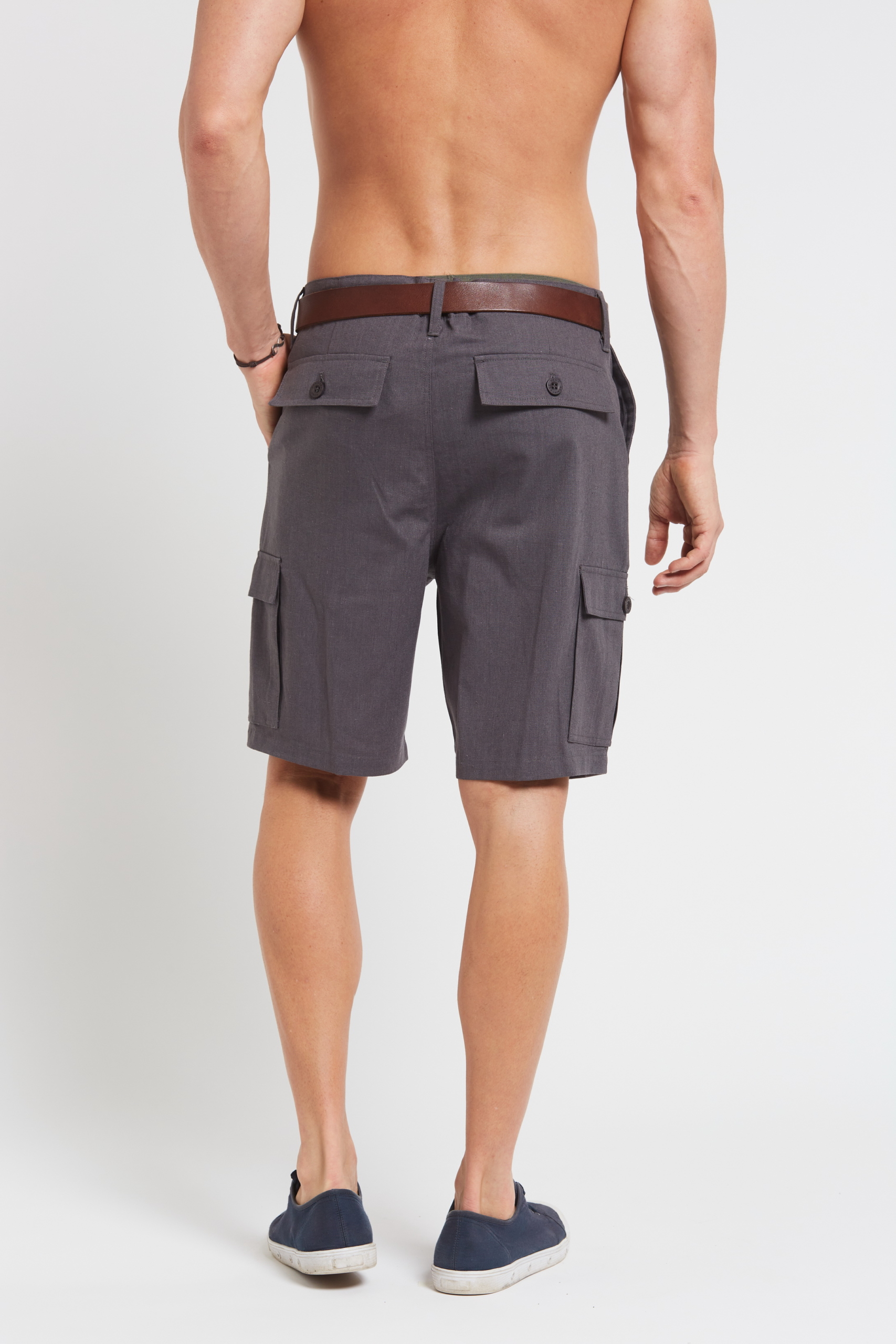 MSB2031 DK GREY B Men's Hemp Cotton Cargo Shorts-Dark Grey