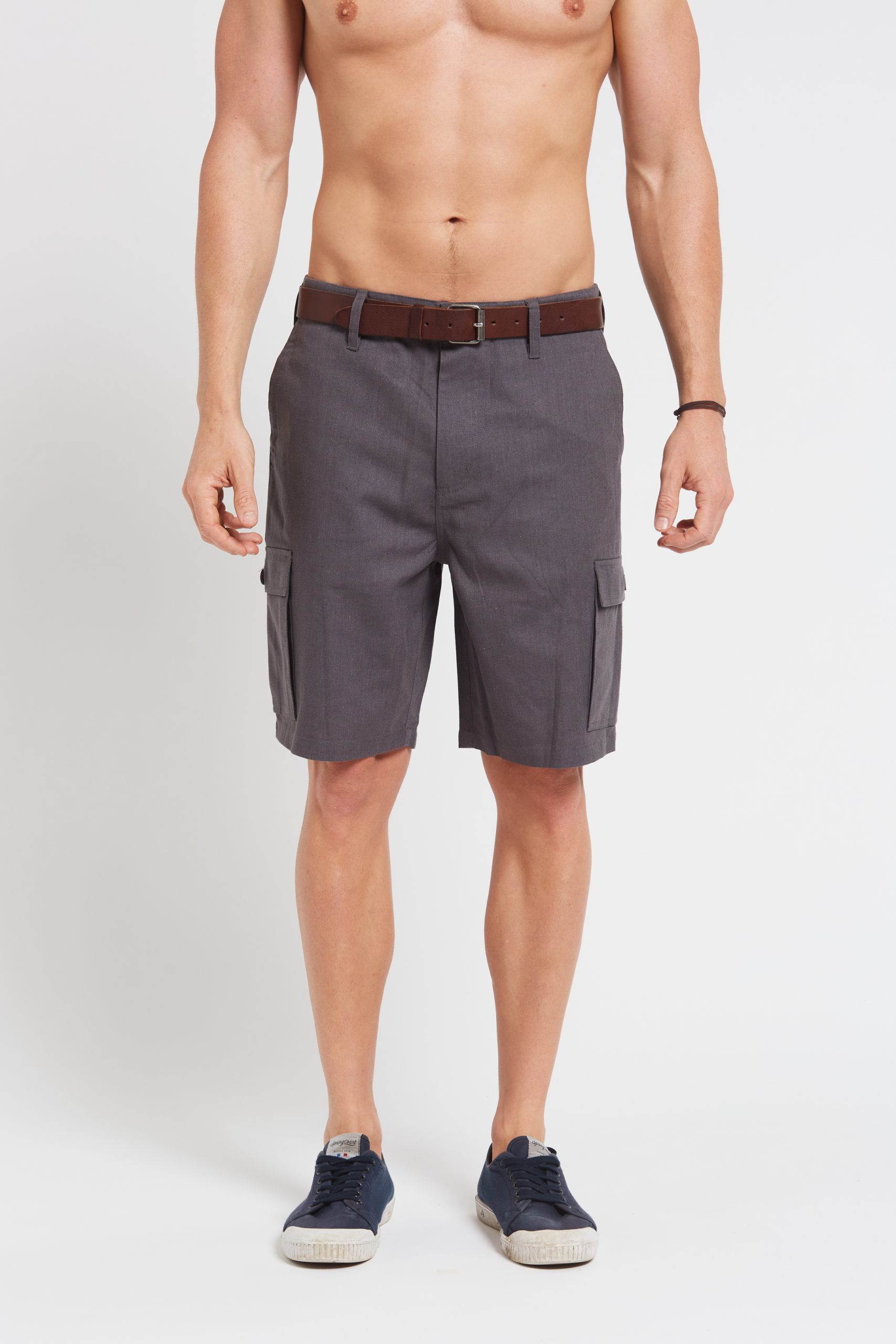 MSB2031 DK GREY F Men's Hemp Cotton Cargo Shorts-Dark Grey