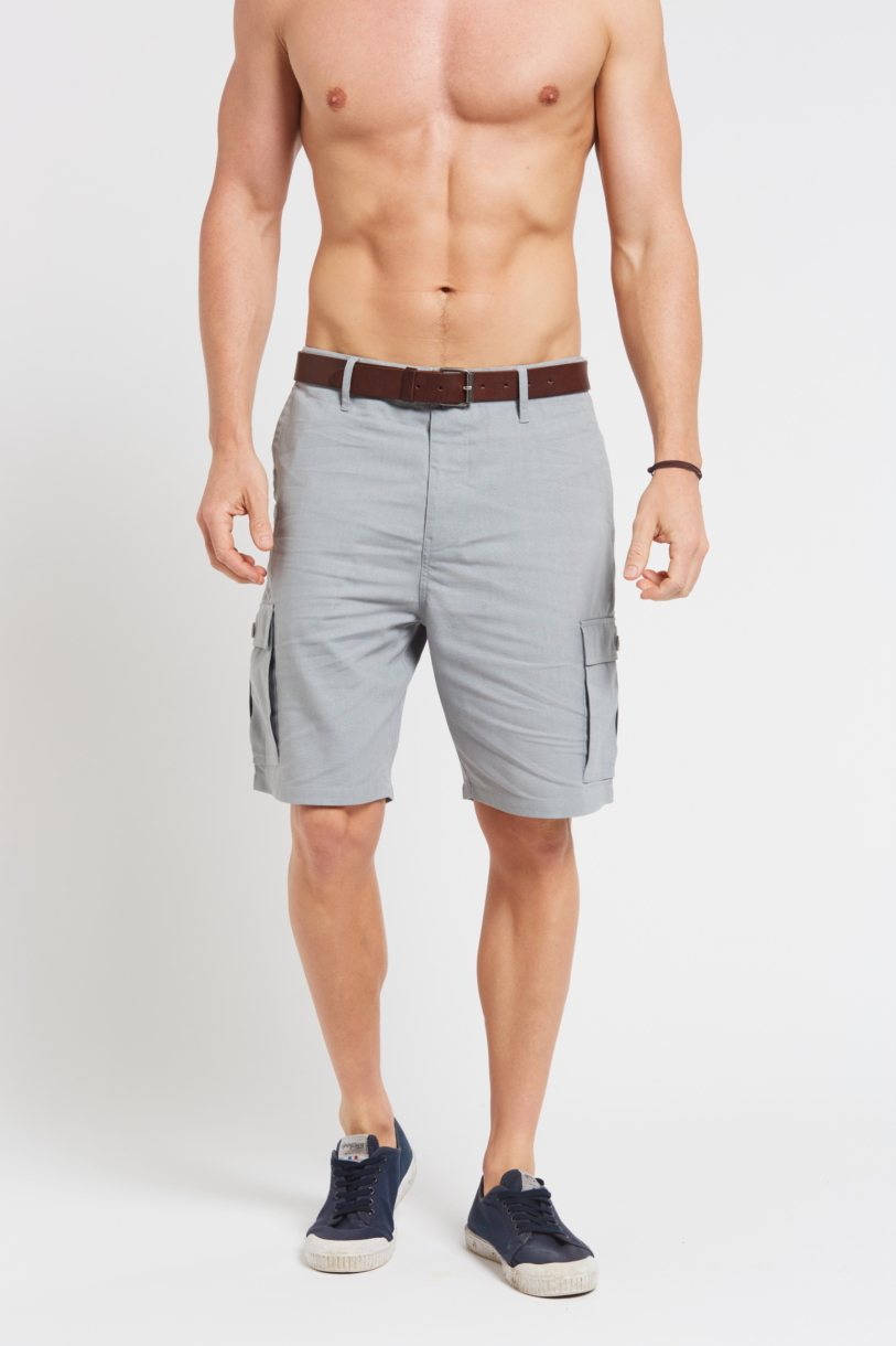 Men's Hemp Cotton Cargo Shorts-Light Grey