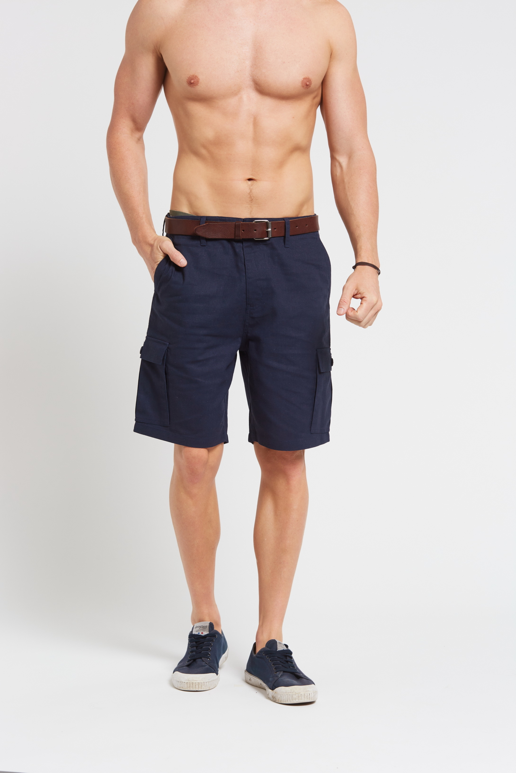 MSB2031 NAVY F Men's Hemp Cotton Cargo Shorts-Navy