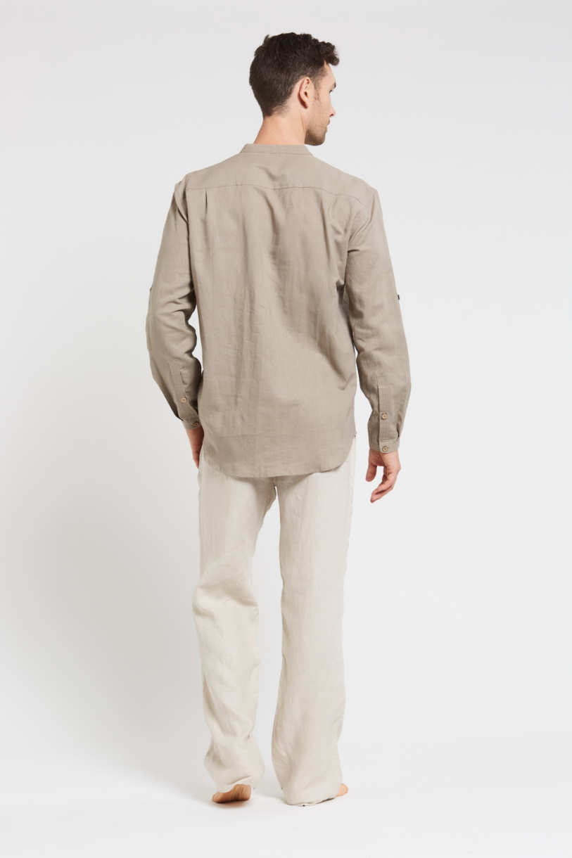 MEN'S HEMP COTTON LONG SLEEVE GRANDPA SHIRT-Sand - Braintree Hemp