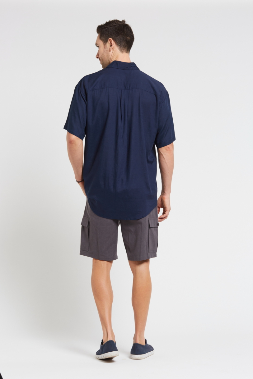 Mens Premium Hemp Rayon Relax Fit Short Sleeve Shirt-Navy