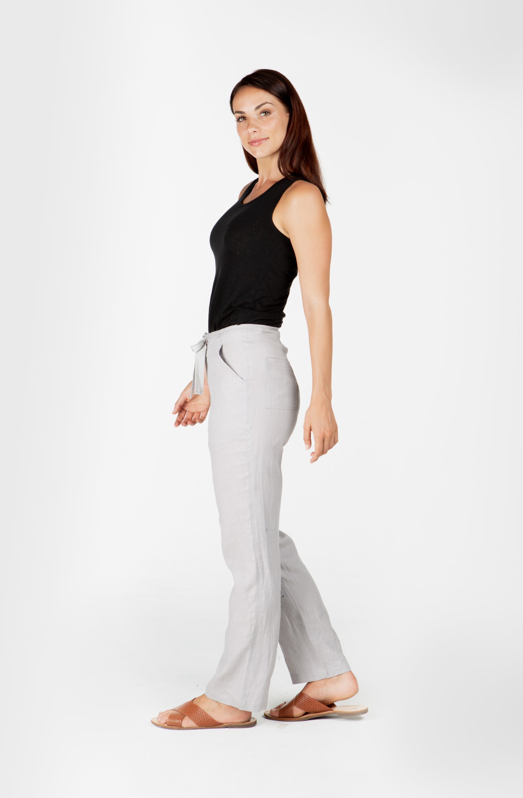 Ladies 100% Premium Hemp Drawstring Beach Pants - Light Grey