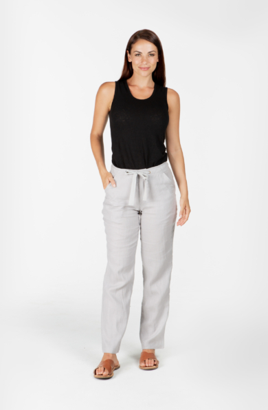 Ladies 100% Premium Hemp Drawstring Beach Pants - Light Grey