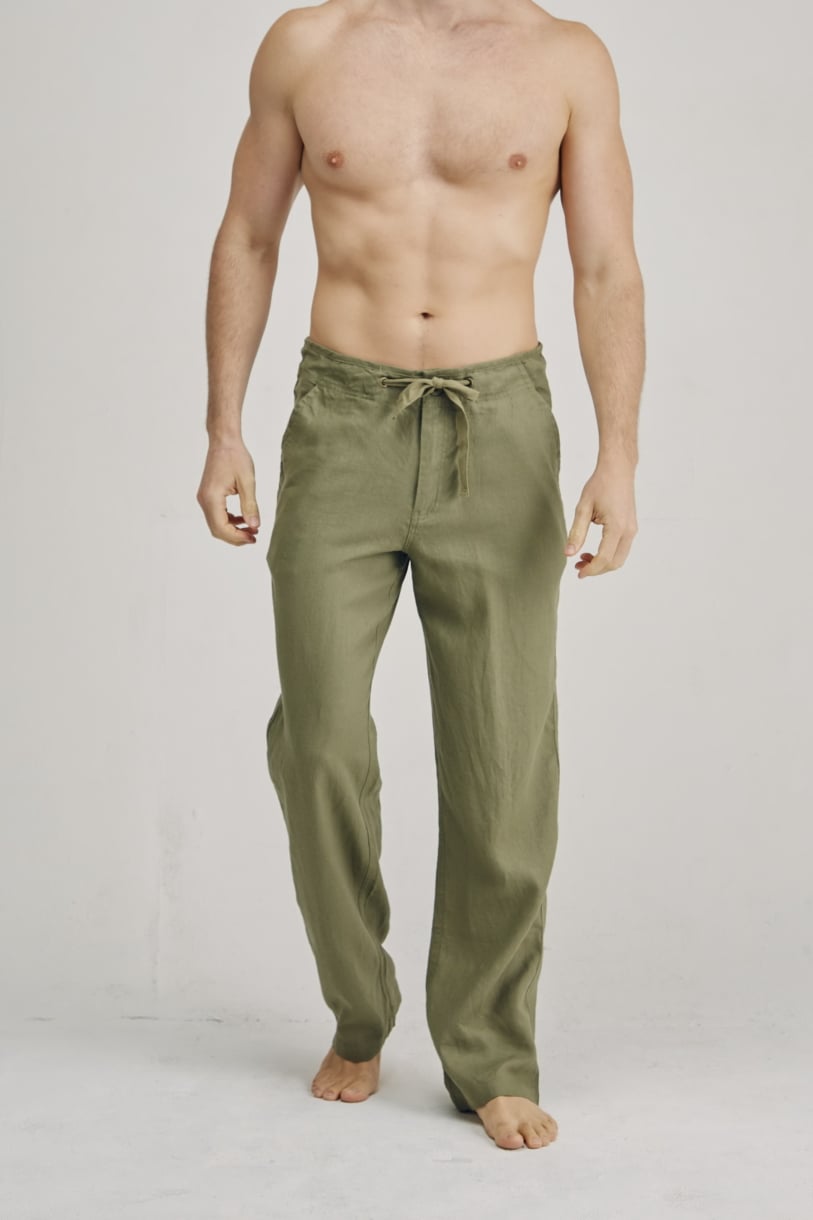 Men's 100 Premium Hemp Relaxing Beach Pants with Draw StringKhaki