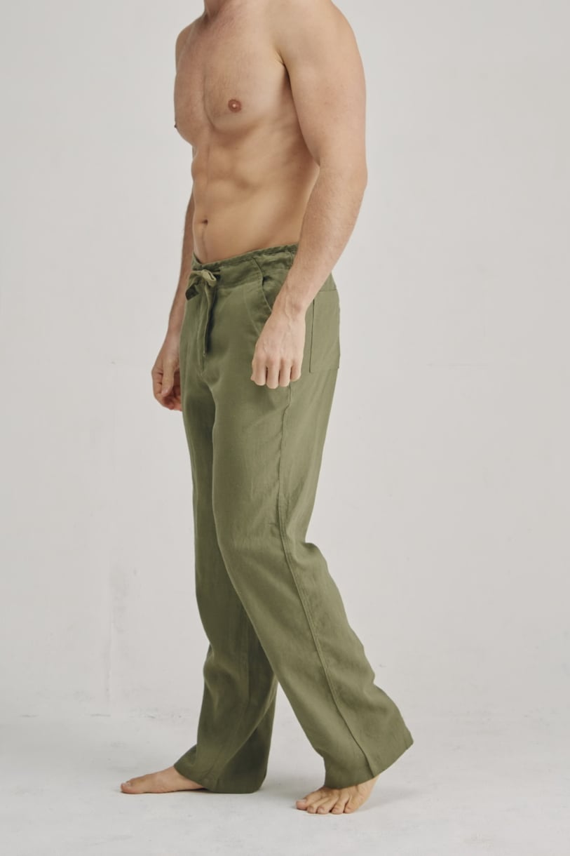 Men's 100% Premium Hemp Relaxing Beach Pants with Draw String-Khaki