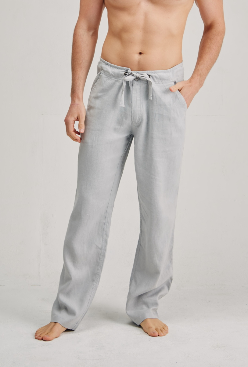 Men's 100% Premium Hemp Relaxing Beach Pants with Draw String-Light Grey