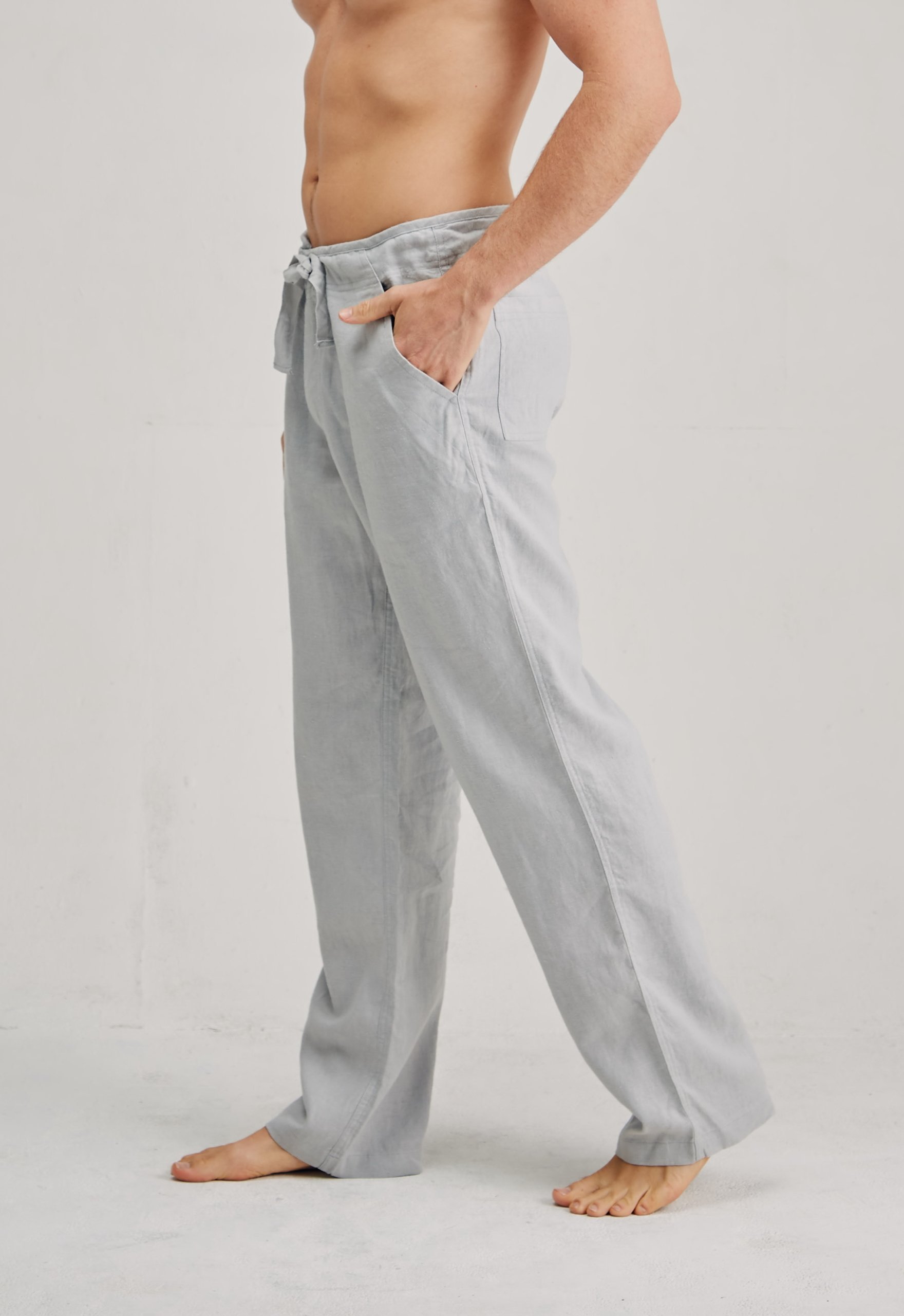 Men's 100% Premium Hemp Relaxing Beach Pants with Draw String-Light Grey