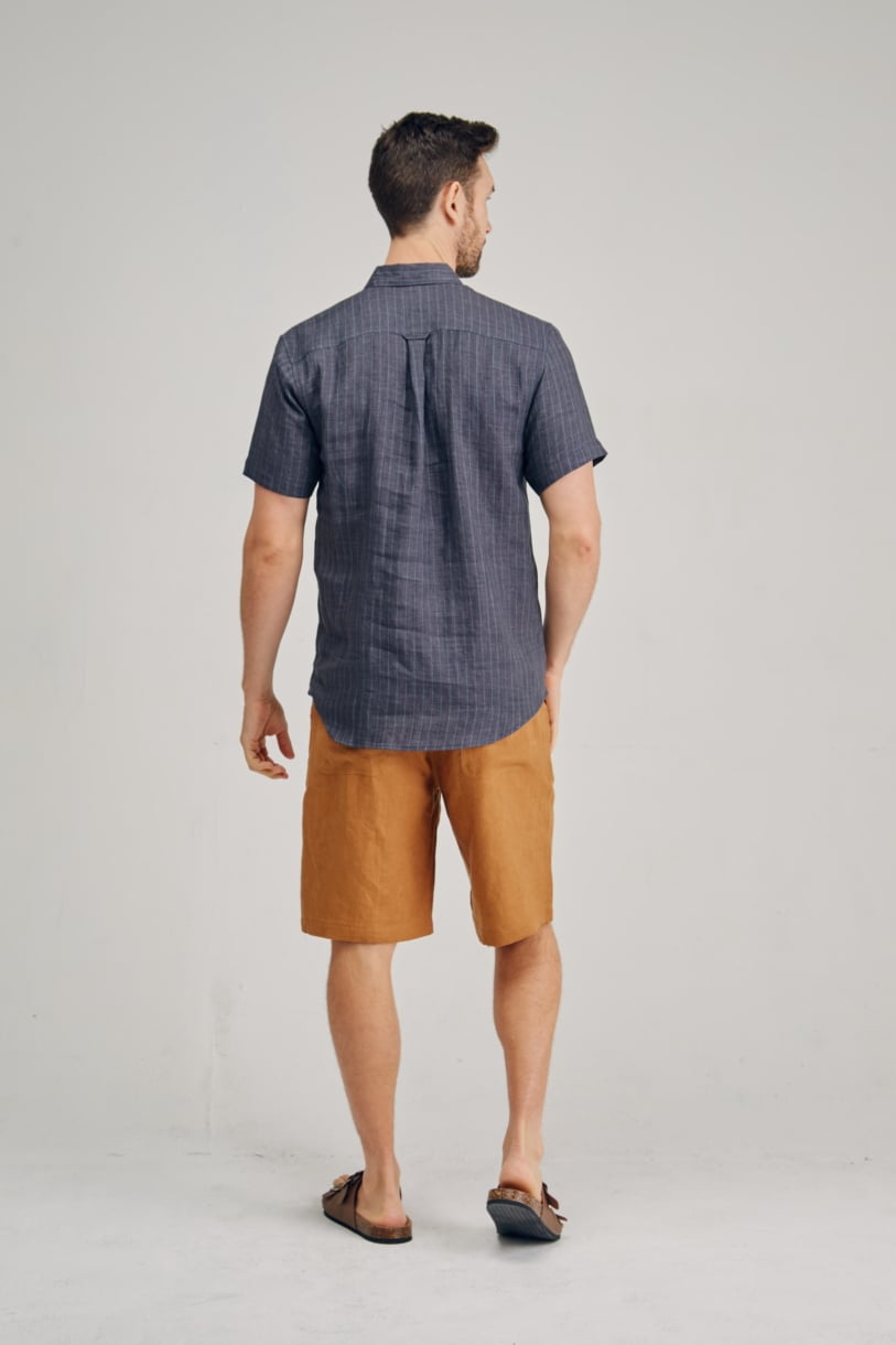 Men's 100%Hemp Pin Stripe Short Sleeve Shirt-Charcoal