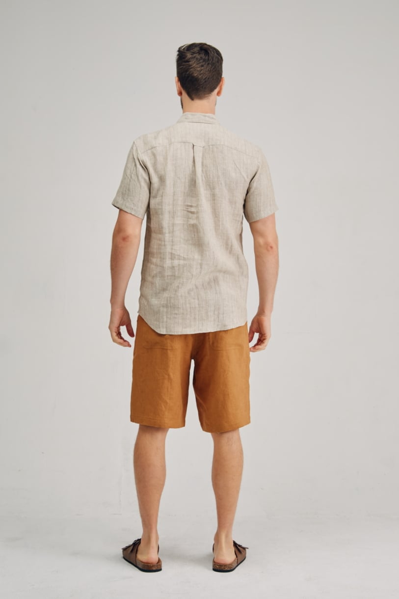 Men's 100%Hemp Pin Stripe Short Sleeve Shirt-Natural