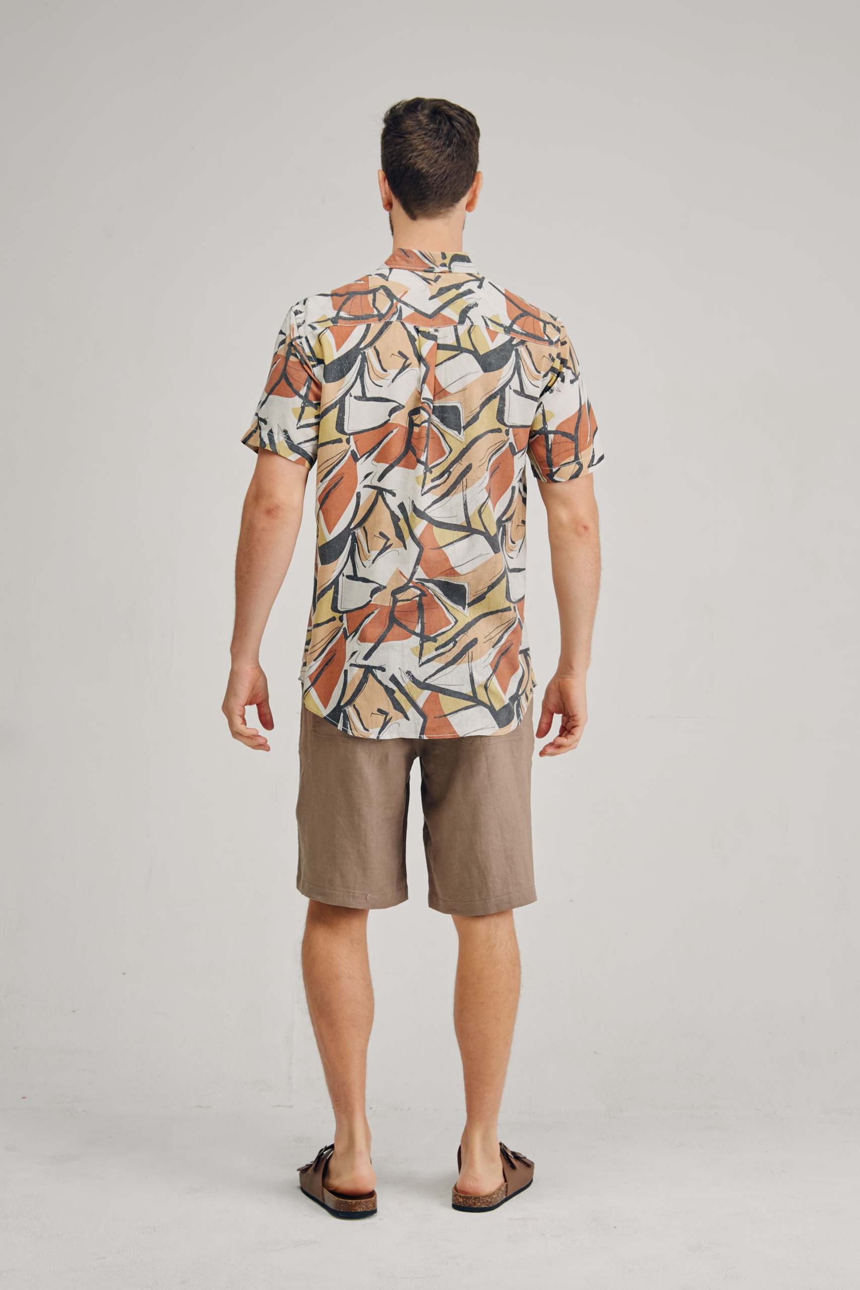 MST2127 YELLOW B Men's Hemp Bamboo Print Short Sleeve Shirt-Blue
