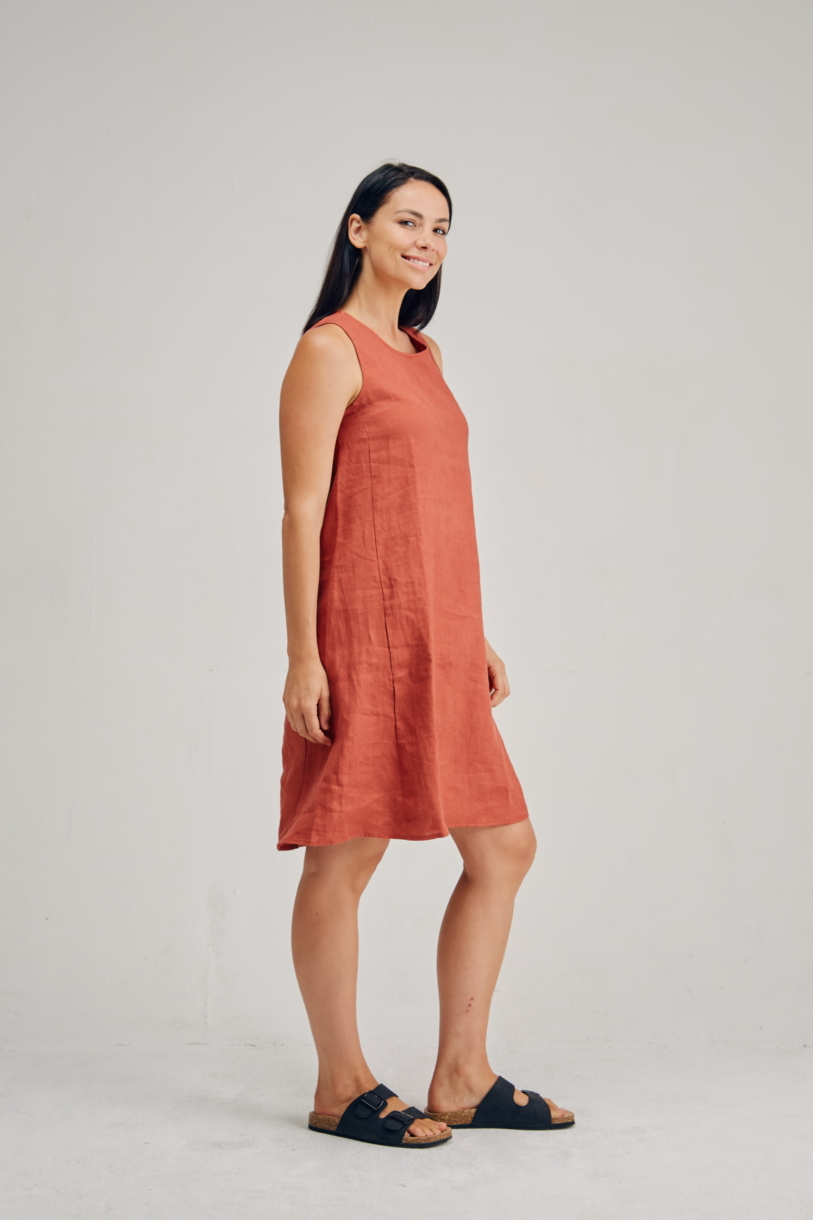 Ladies' 100%Hemp Sleeveless Dress-Bone