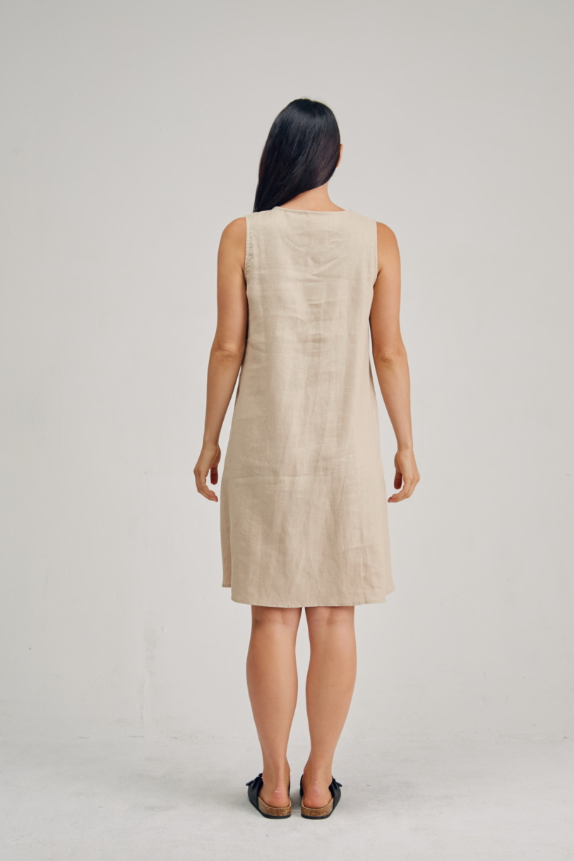 Ladies' 100%Hemp Sleeveless Dress-Bone