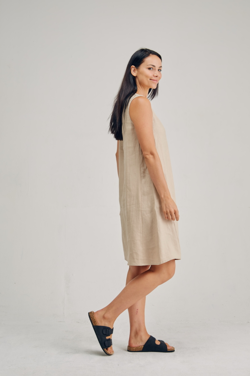 Ladies' 100%Hemp Sleeveless Dress-Bone