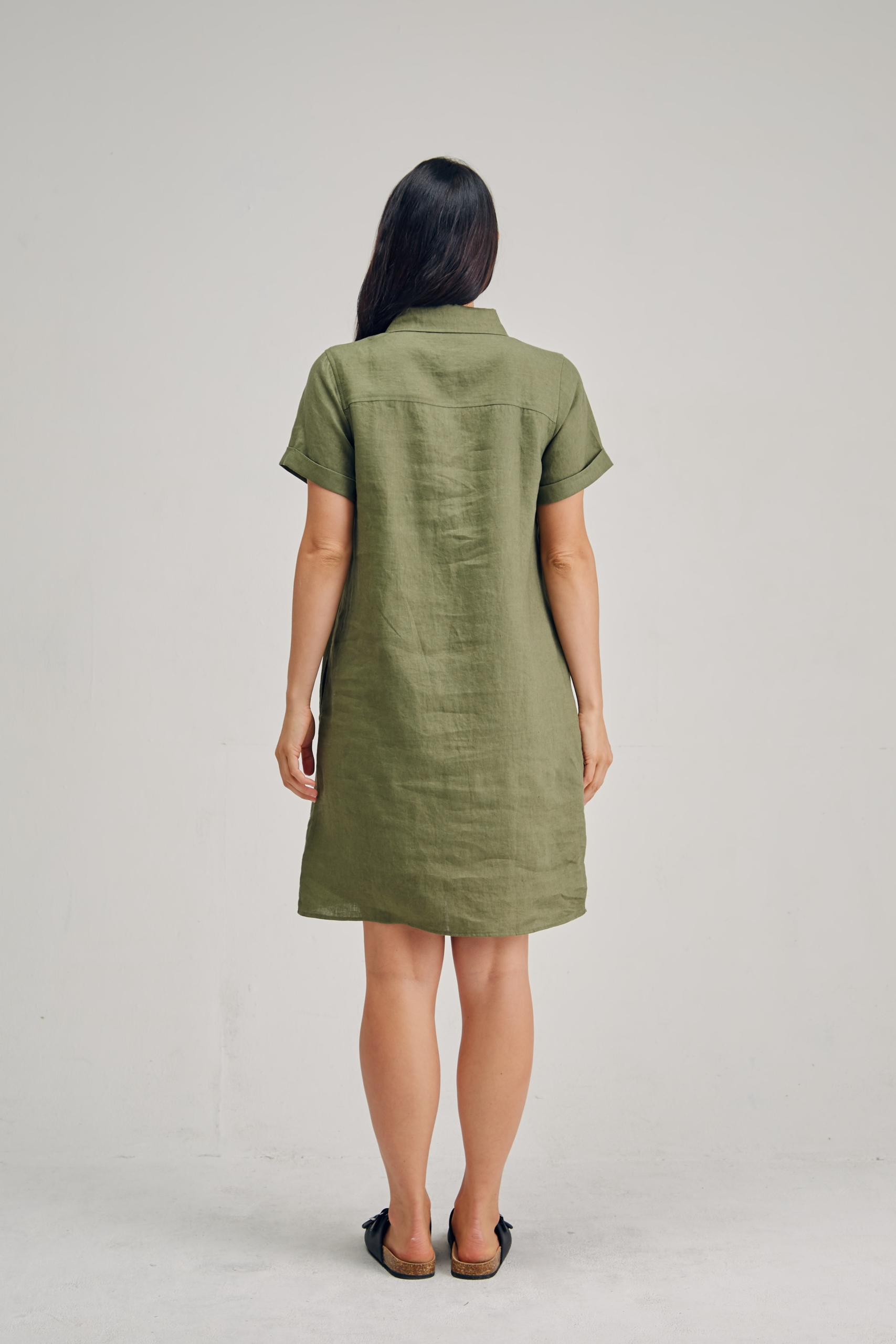 LSB2182 KHAKI B Ladies' 100%Hemp Shirt Dress-Khaki