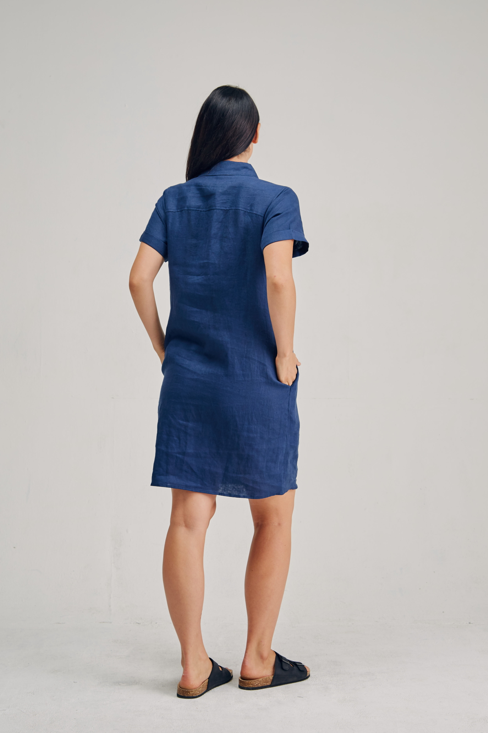 LSB2182 NAVY B Ladies' 100%Hemp Shirt Dress-Khaki