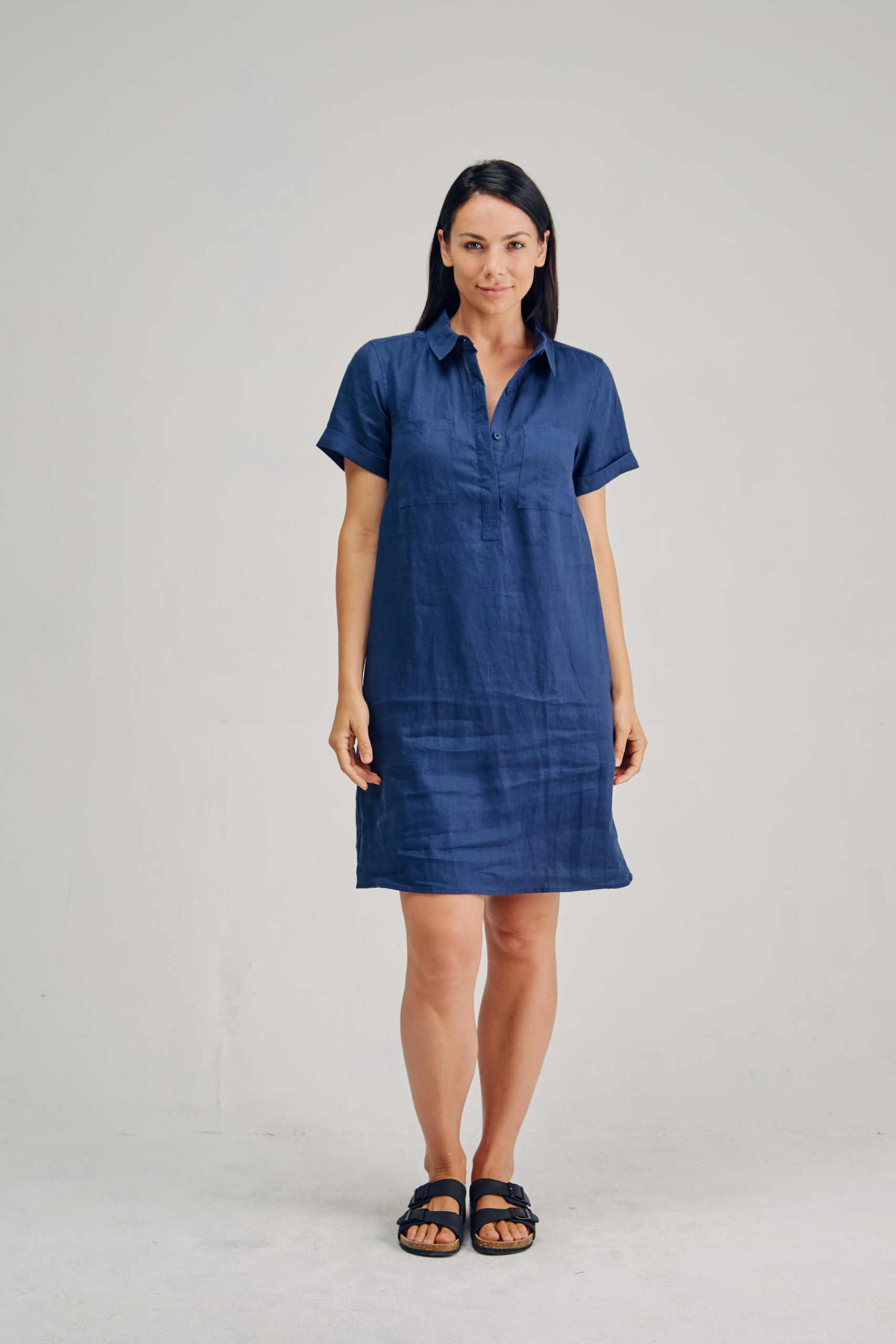 LSB2182 NAVY F Ladies' 100%Hemp Shirt Dress-Khaki