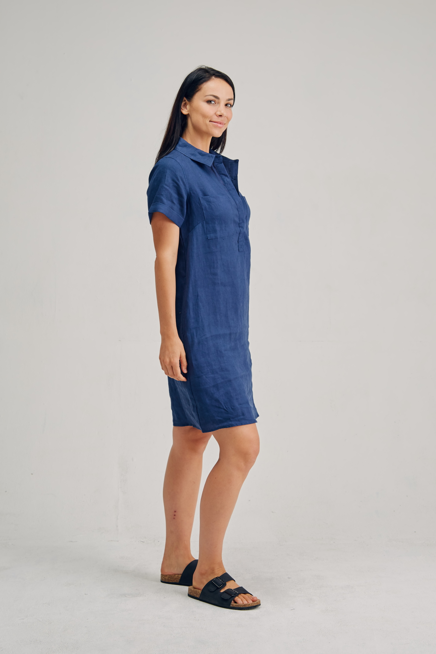 LSB2182 NAVY S Ladies' 100%Hemp Shirt Dress-Khaki