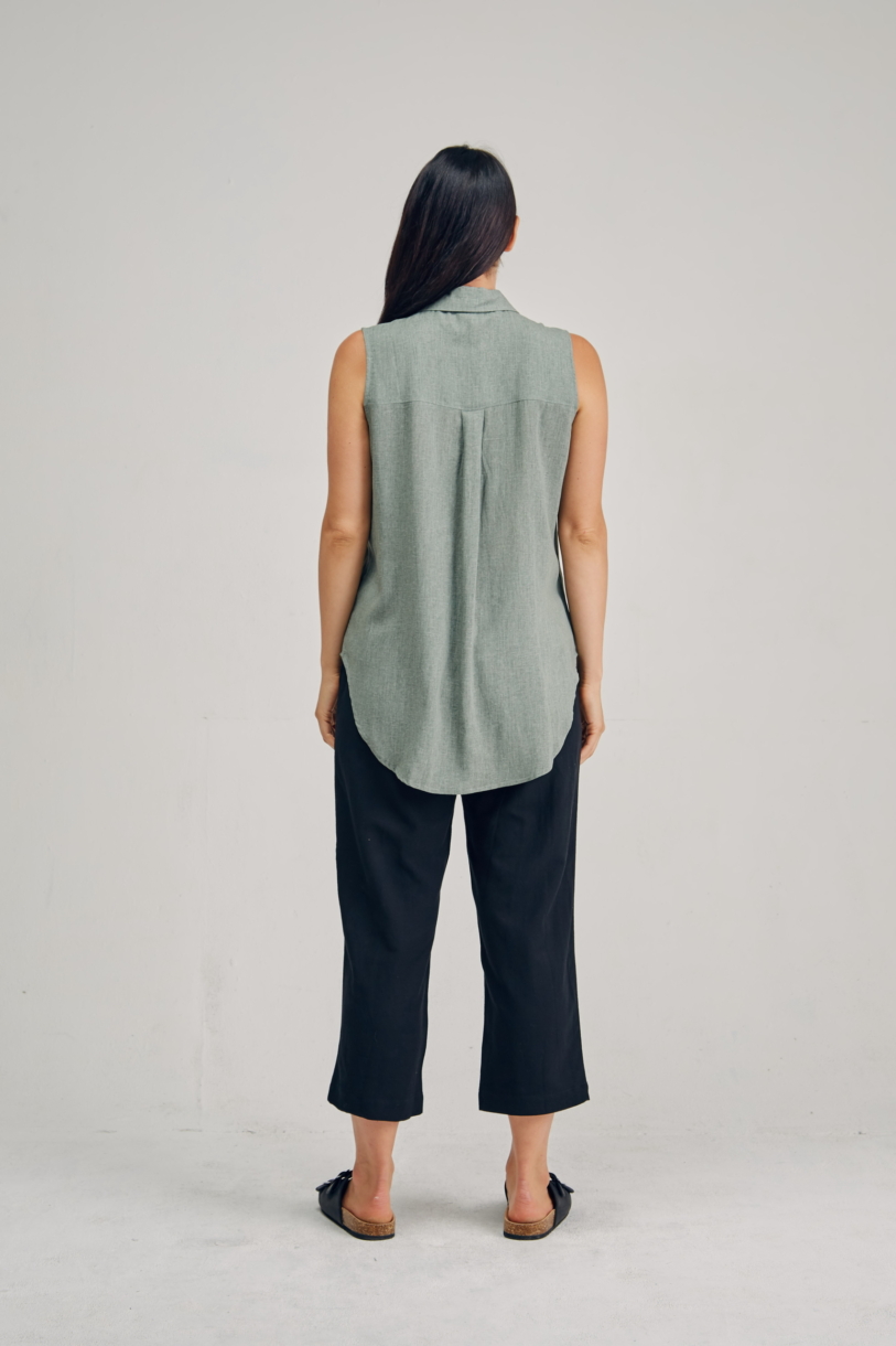 Ladies' Bamboo Hemp Sleeveless Shirt-Natural