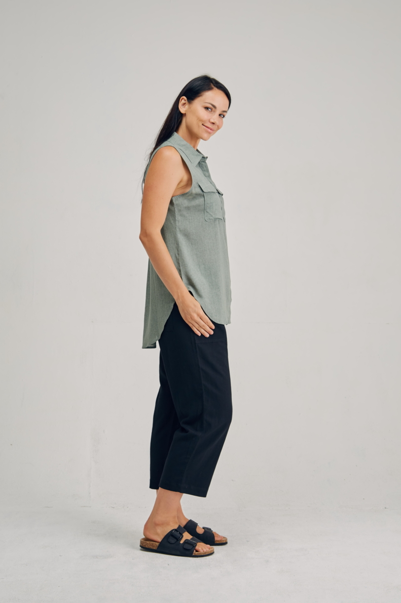 Ladies' Bamboo Hemp Sleeveless Shirt-Natural