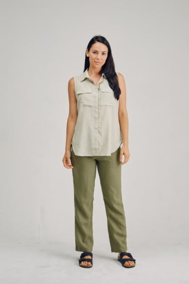 Ladies' Bamboo Hemp Sleeveless Shirt-Natural