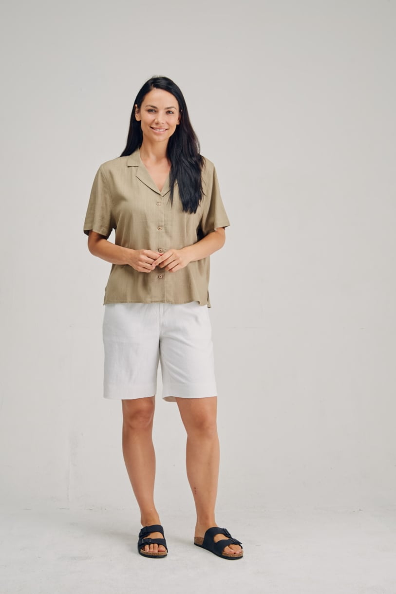 Ladies' Hemp Bamboo Short Sleeve Shirt-Moss Gray