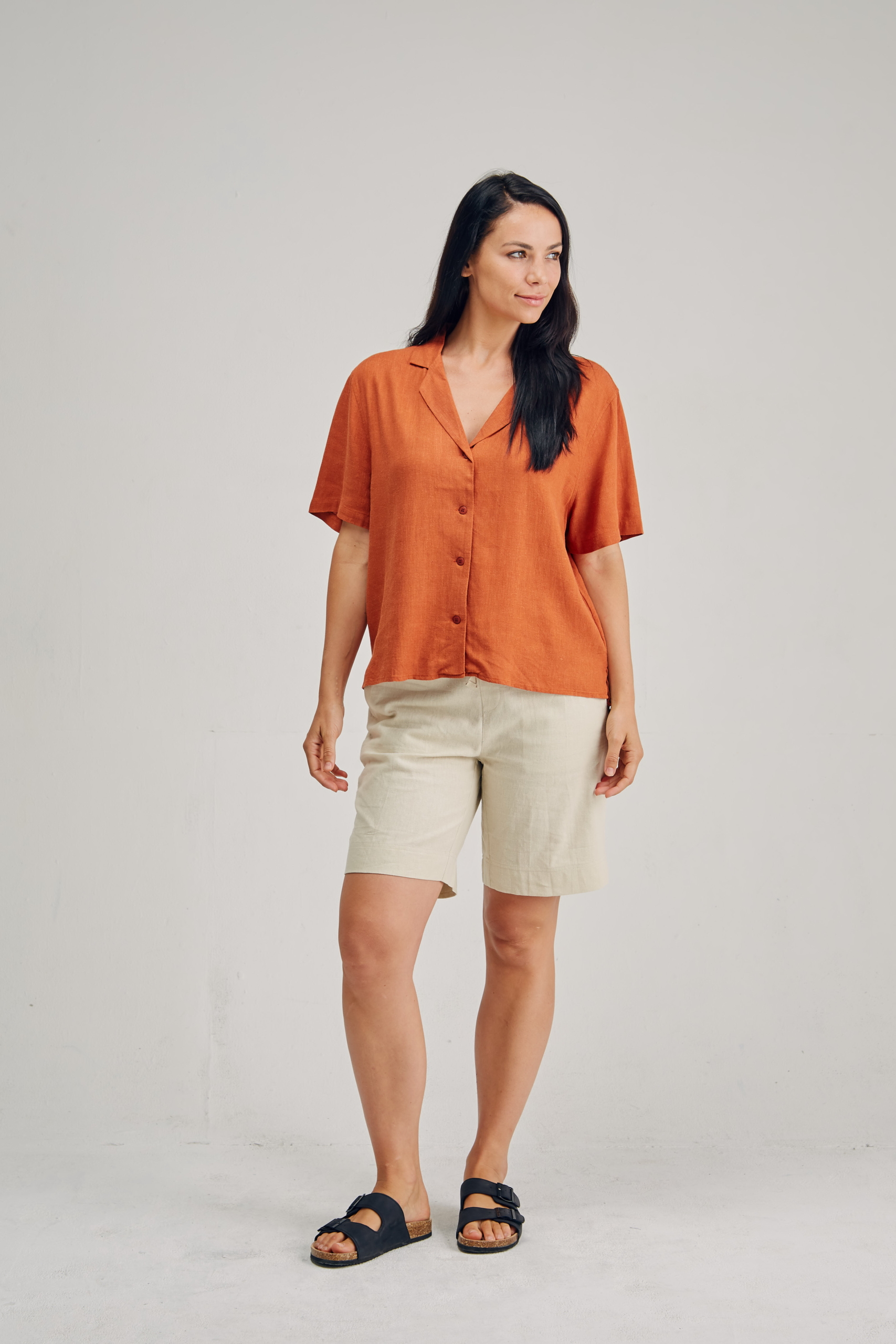 LST2167 RUST F Ladies' Hemp Bamboo Short Sleeve Shirt-Moss Gray