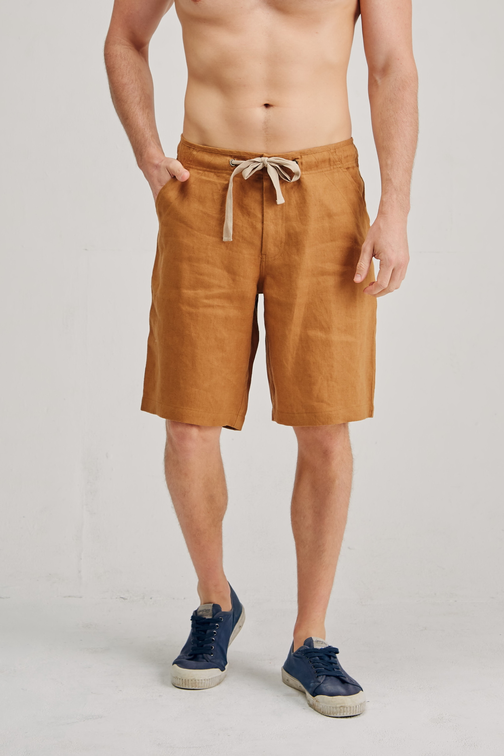 MSB195 MUSTARD F Men's 100% Hemp Drawstring Shorts - Brownie