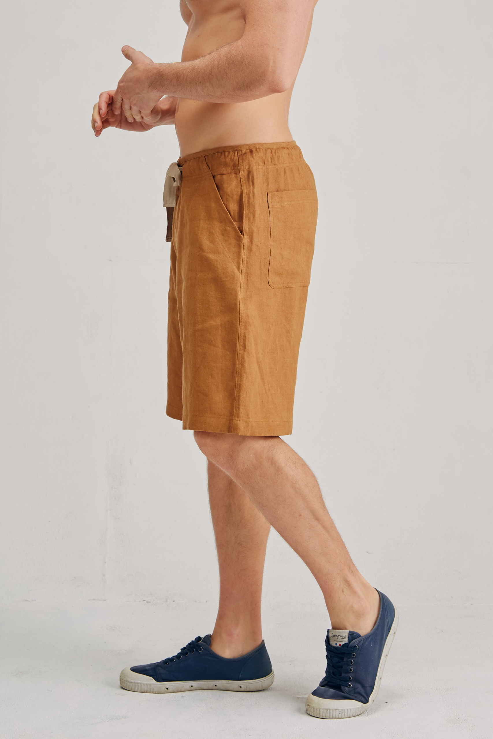 MSB195 MUSTARD S Men's 100% Hemp Drawstring Shorts - Brownie