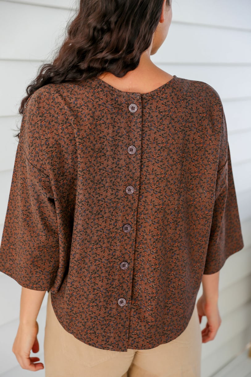 Ladies' Hemp Cotton Sahara Top-Brown Print