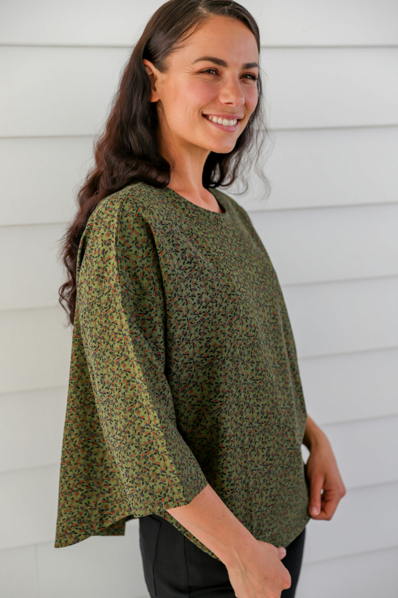 Ladies' Hemp Cotton Sahara Top-Brown Print