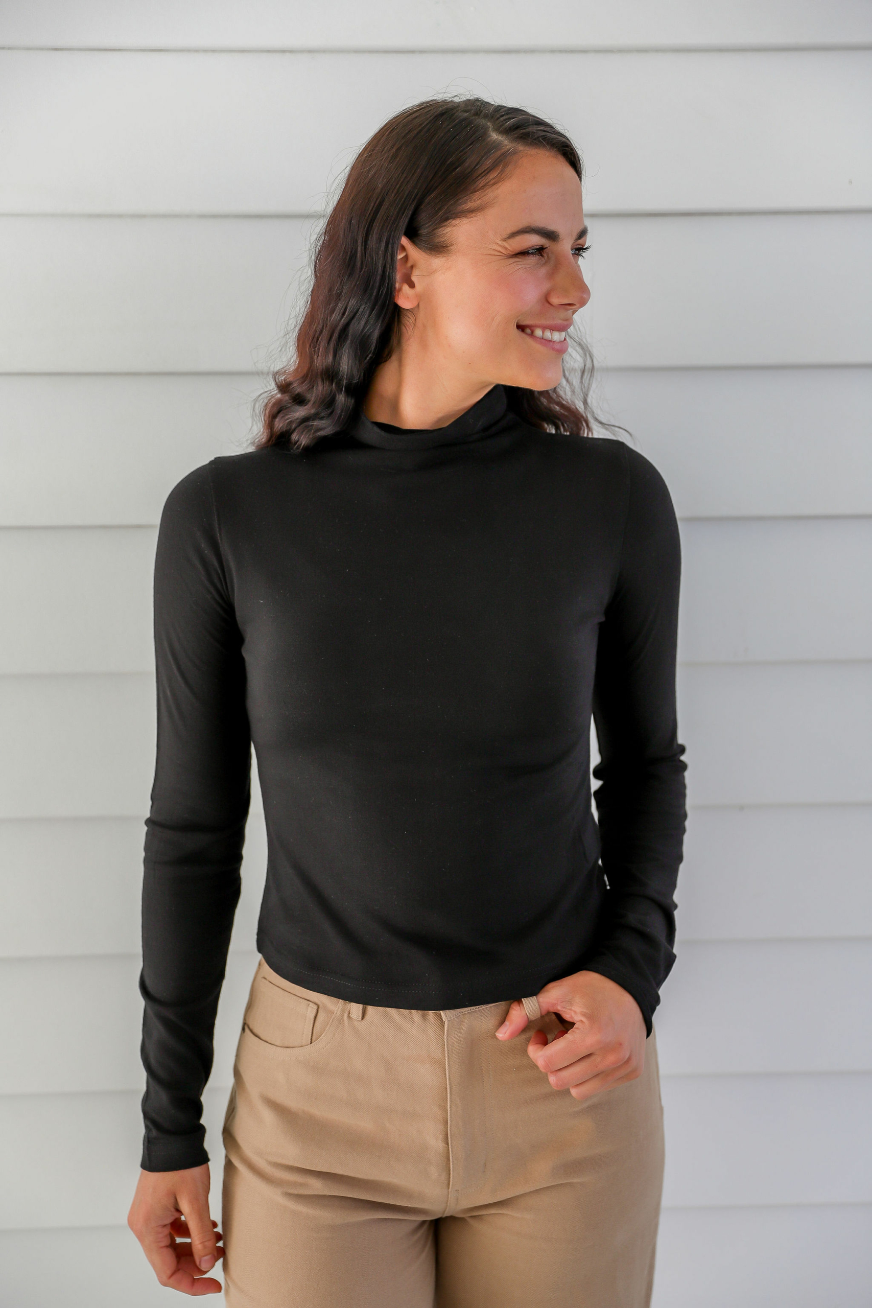 IMG_0972 Ladies' Bamboo Cotton Turtle Neck Top-Black