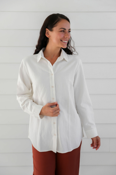 Ladies' Hemp Cotton Long Sleeve Shirt-Light Blue