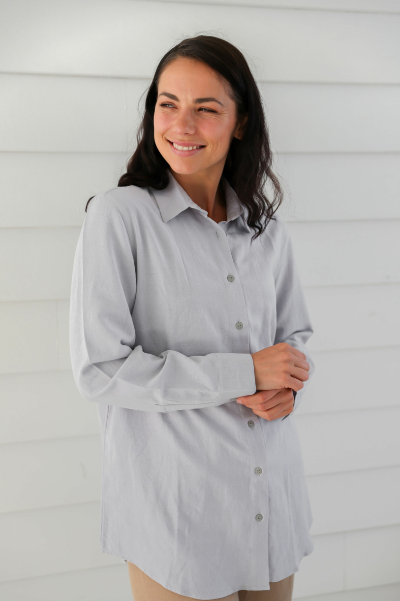 Ladies' Hemp Cotton Long Sleeve Shirt-Light Blue