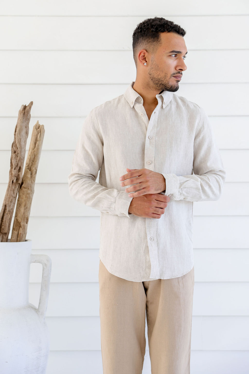 MWT2202 NATURAL (1) Men's Pure Hemp Fit Long Sleeve Shirt-Natural