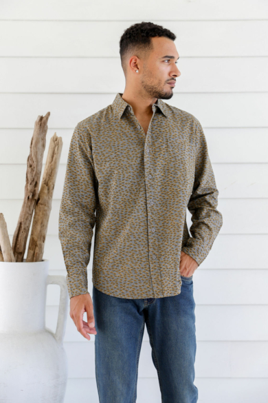 Men's Hemp Cotton Dandelion Print Shirt-Blue