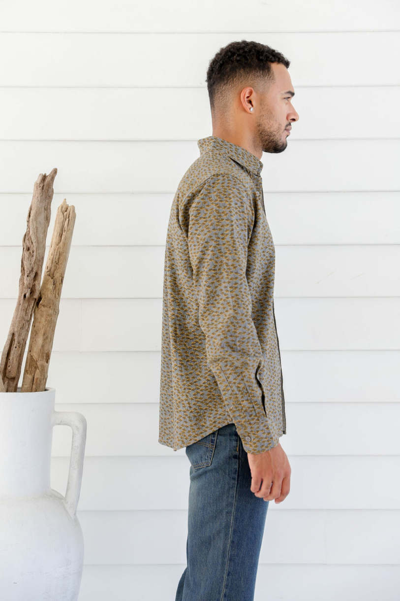 Men's Hemp Cotton Dandelion Print Shirt-Blue