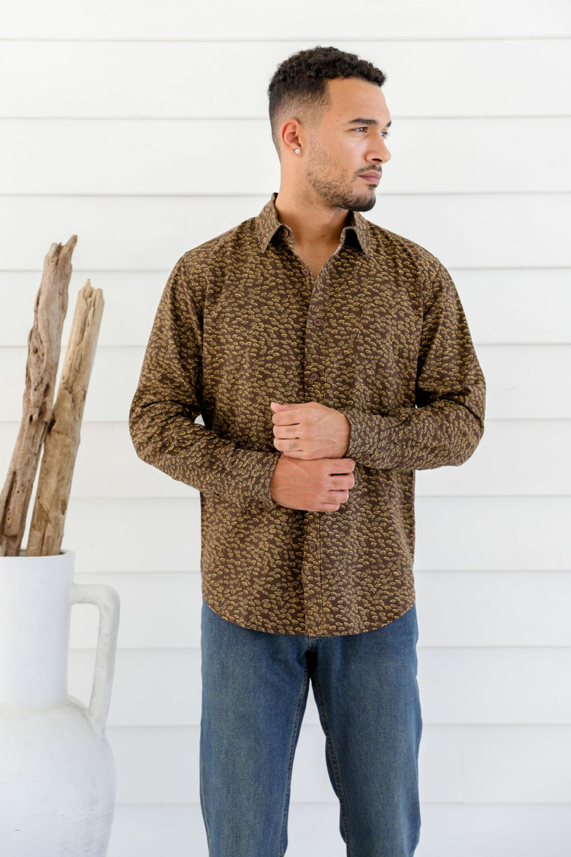 Men's Hemp Cotton Dandelion Print Shirt-Blue