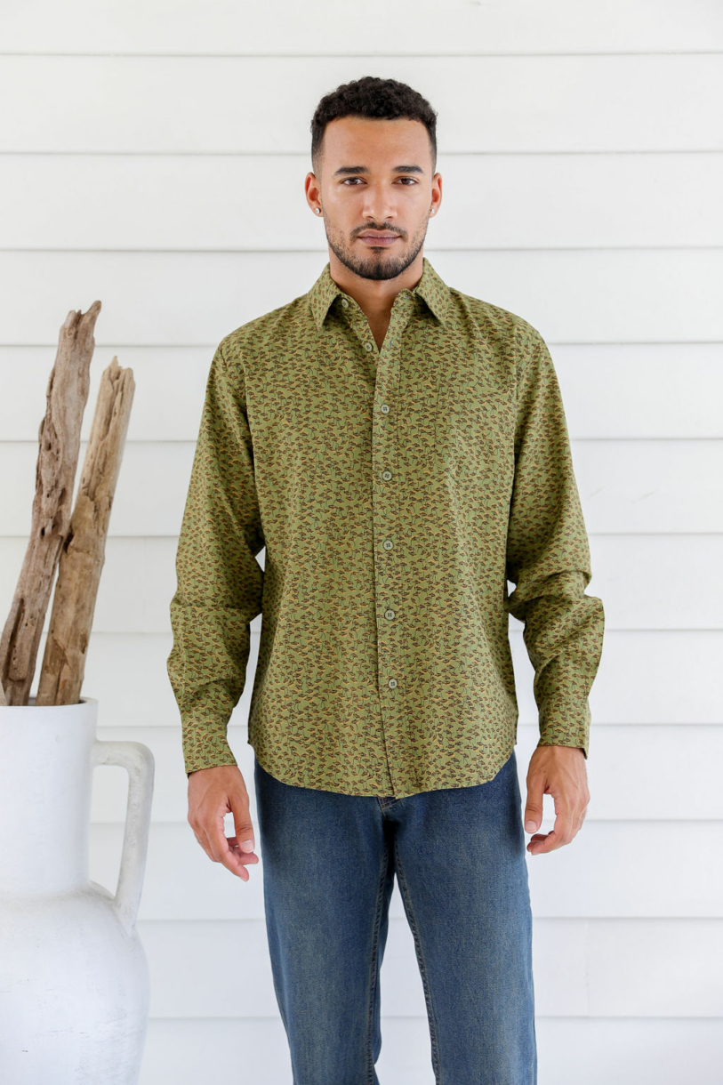 Men's Hemp Cotton Dandelion Print Shirt-Blue