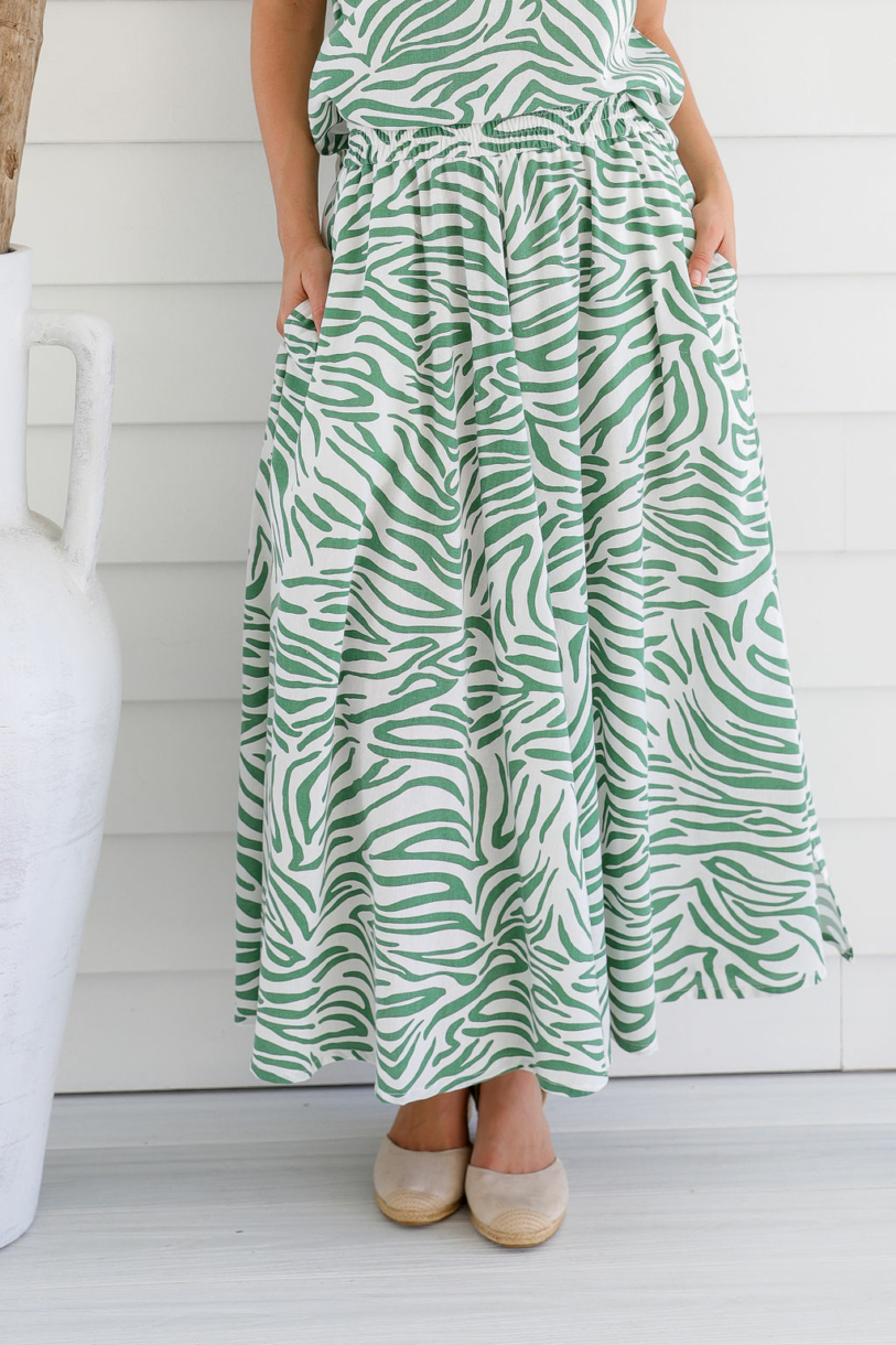 Ladies' Hemp Rayon Split Skirt-Green Print