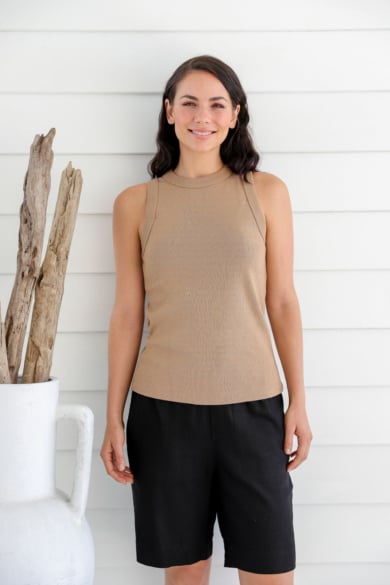 Ladies' Hemp Cotton Rib Vest-Camel