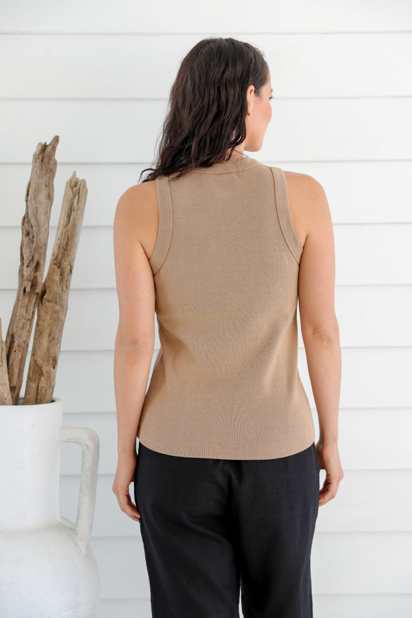 Ladies' Hemp Cotton Rib Vest-Camel