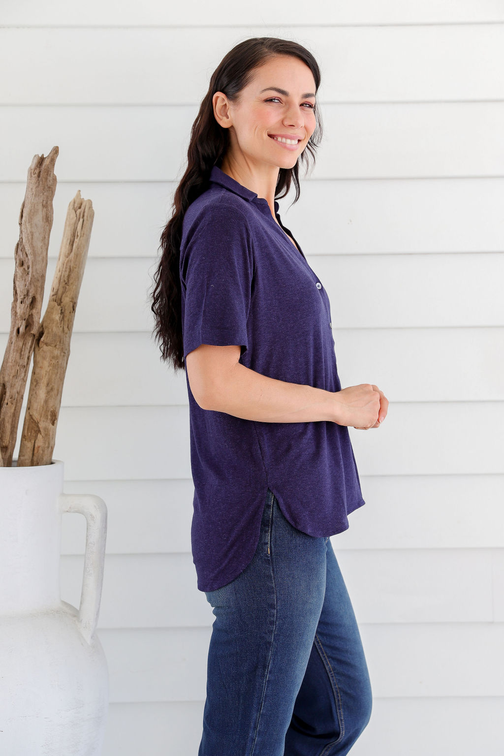 LST2264 NAVY 3 Ladies' Bamboo Jersey Short Sleeve Shirt-Sudan Brown