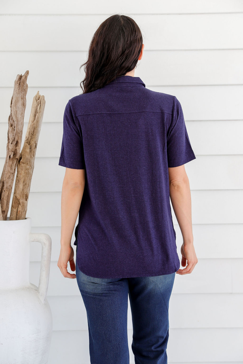 LST2264 NAVY B Ladies' Bamboo Jersey Short Sleeve Shirt-Sudan Brown