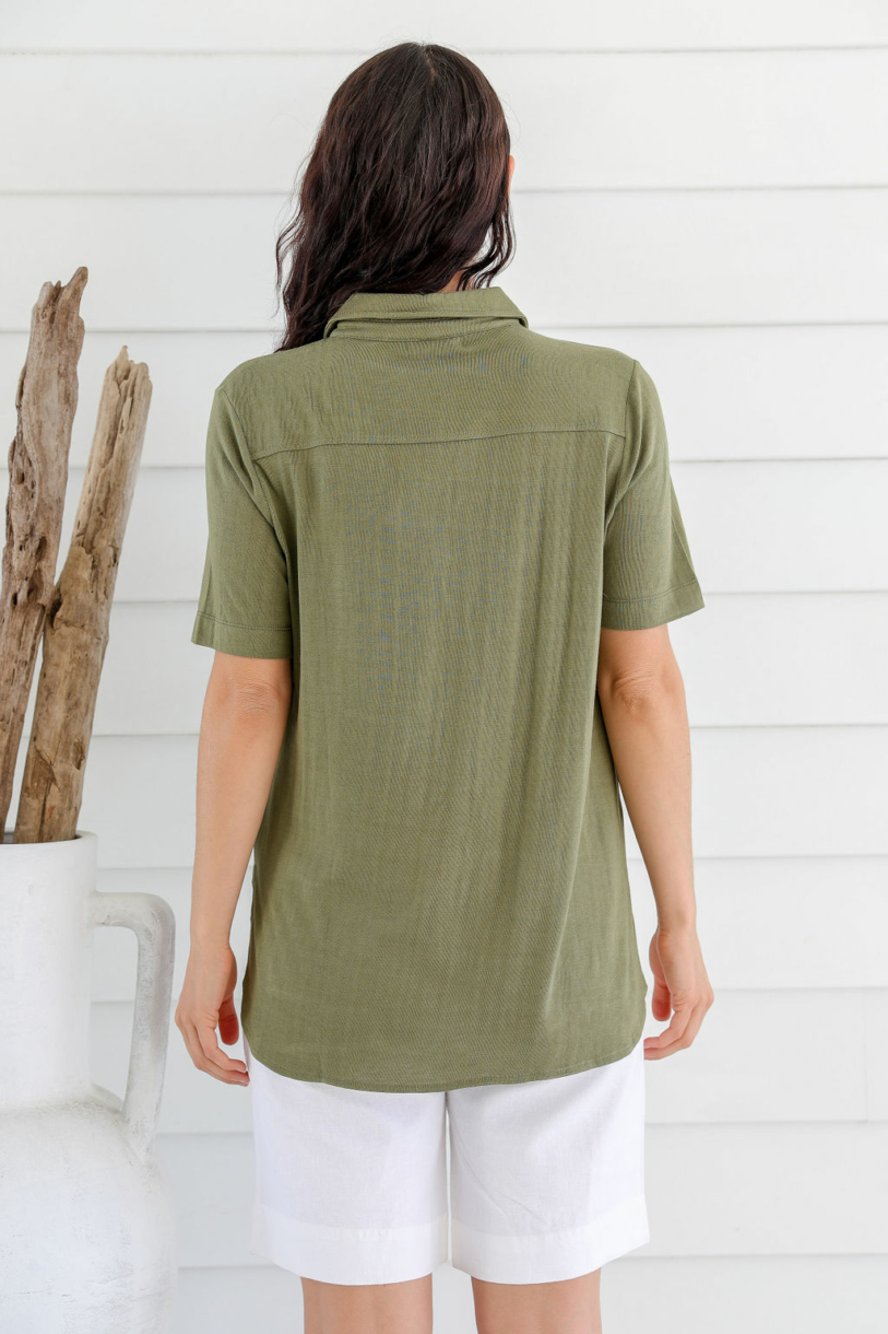 Ladies' Bamboo Jersey Short Sleeve Shirt-Sudan Brown